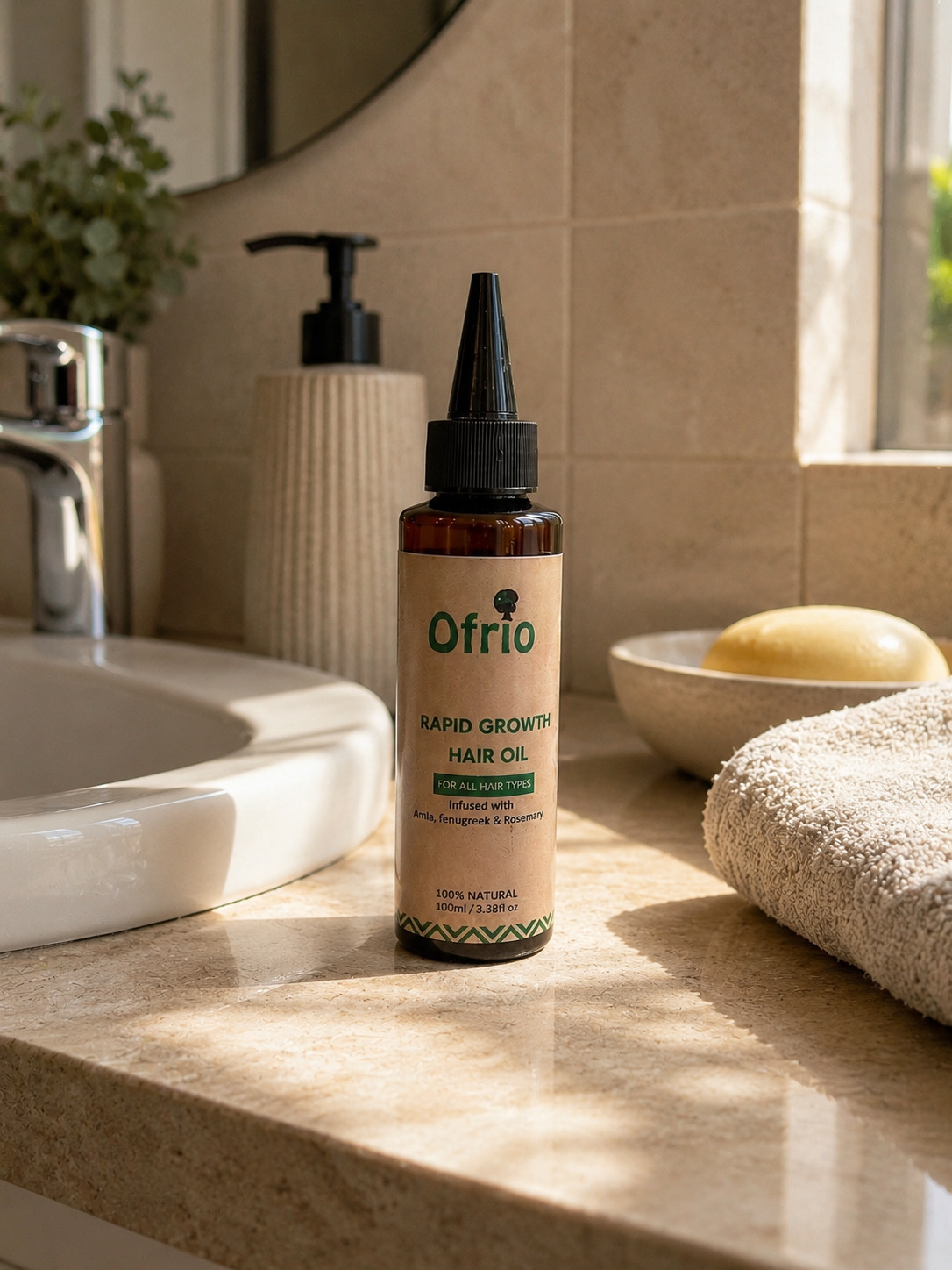 Ofrio oil in a bathroom setting